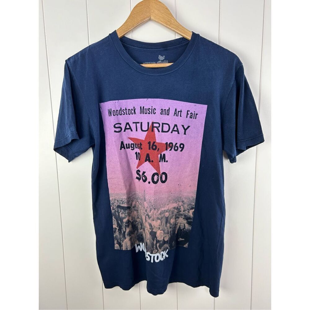 Woodstock Navy Blue‎ Ticket Tee Size S Cotton Made in Haiti